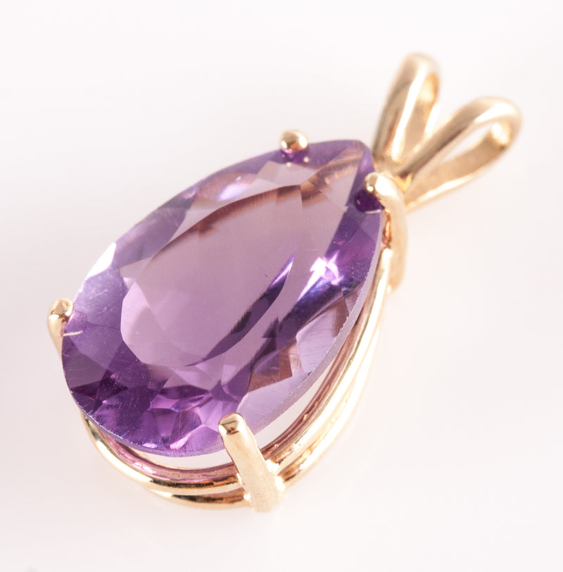 14k Yellow Gold Pear Amethyst Solitaire Style Pendant 4.20ct 1.93g