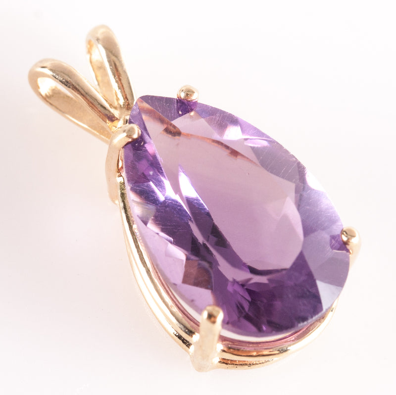 14k Yellow Gold Pear Amethyst Solitaire Style Pendant 4.20ct 1.93g