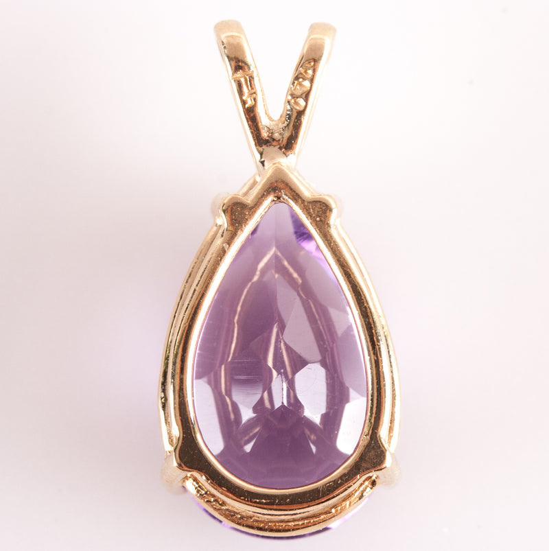 14k Yellow Gold Pear Amethyst Solitaire Style Pendant 4.20ct 1.93g
