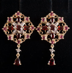 10k Yellow Gold Garnet Tourmaline Diamond Stud Dangle Earrings 1.61ctw 4.60g
