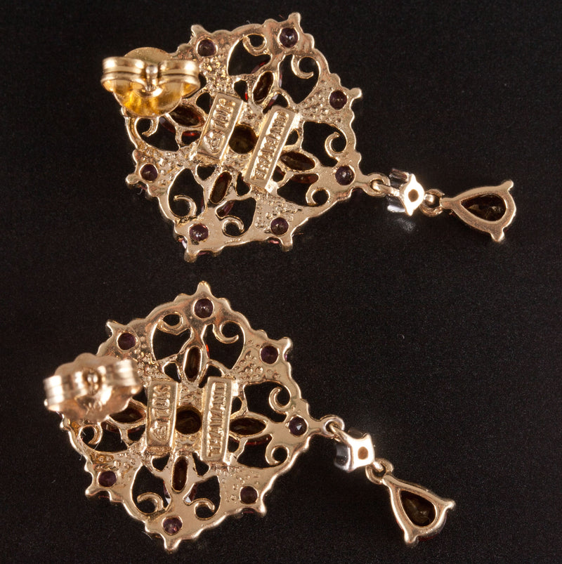 10k Yellow Gold Garnet Tourmaline Diamond Stud Dangle Earrings 1.61ctw 4.60g