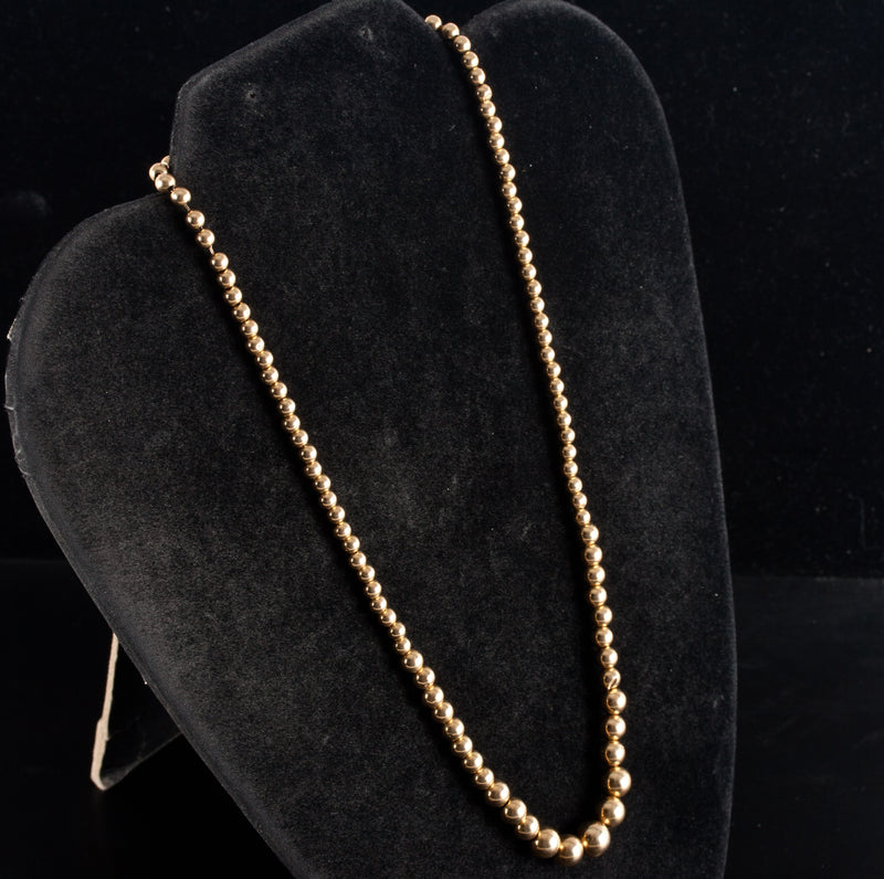 14k Yellow Gold Hollow Bead Graduated Style Chain Necklace 4.45g 17" Length