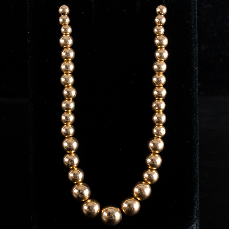 14k Yellow Gold Hollow Bead Graduated Style Chain Necklace 4.45g 17" Length
