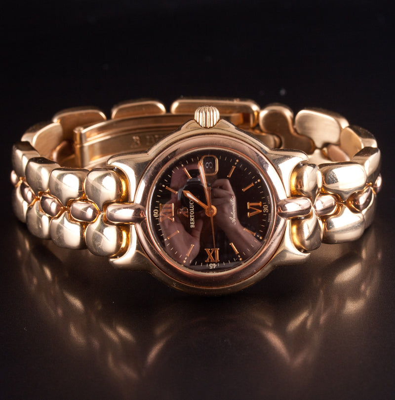 Bertolucci 18k Yellow Rose Gold Automatic Wrist Watch W/ Original Box 109.1g