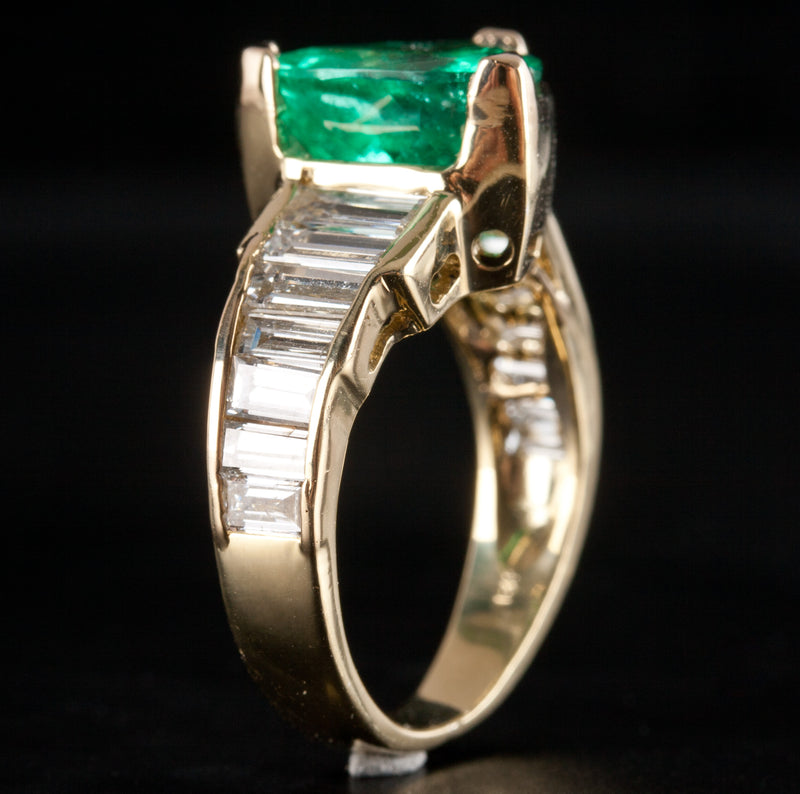 18k Yellow Gold Trillion Emerald Baguette Diamond Cocktail Ring 4.04ctw 7.4g