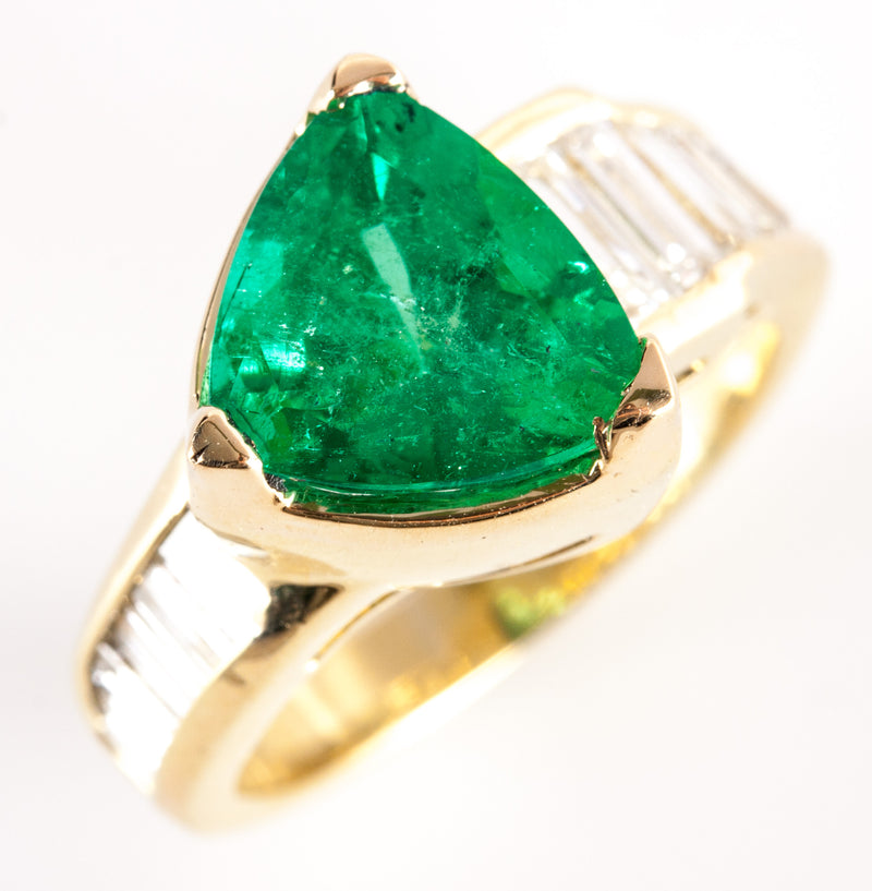 18k Yellow Gold Trillion Emerald Baguette Diamond Cocktail Ring 4.04ctw 7.4g