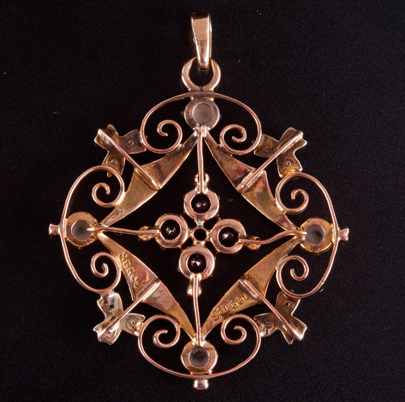 Vintage 1910's 10k Rose Yellow Gold Tourmaline Pearl Pendant .84ctw 3.0g
