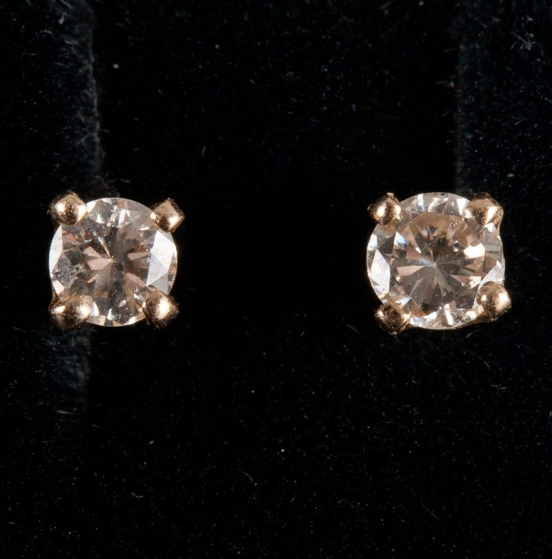 14k Yellow Gold Round H SI1 Diamond Solitaire Stud Earrings .18ctw .58g