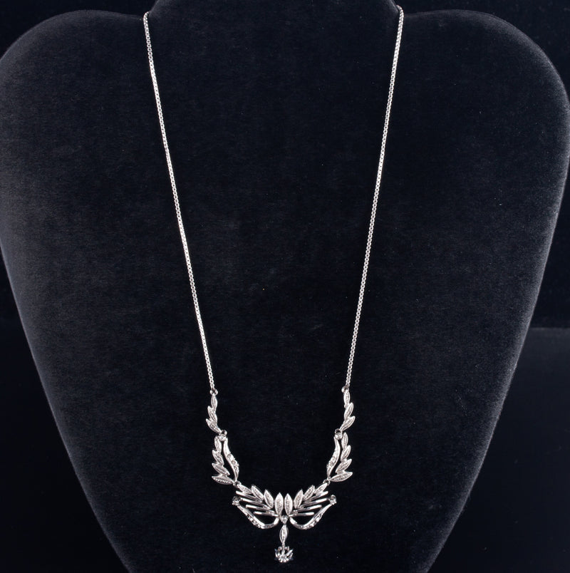 Vintage 1940's 18k White Gold H SI1 Diamond Floral Necklace .07ctw 10.7g