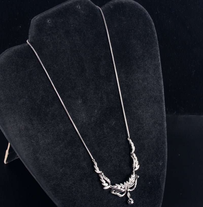 Vintage 1940's 18k White Gold H SI1 Diamond Floral Necklace .07ctw 10.7g