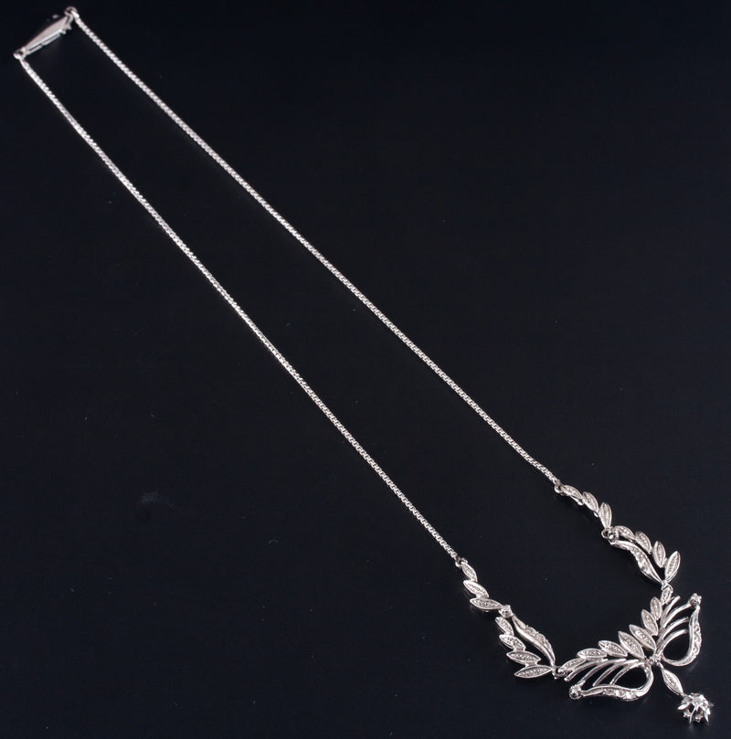 Vintage 1940's 18k White Gold H SI1 Diamond Floral Necklace .07ctw 10.7g