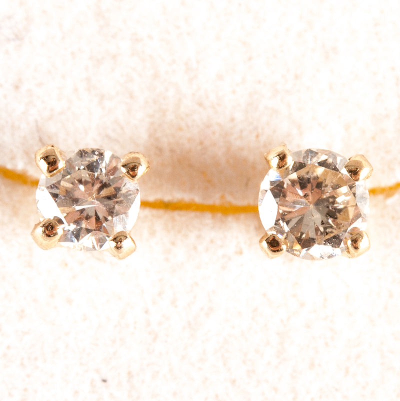 14k Yellow Gold Round H SI1 Diamond Solitaire Stud Earrings .18ctw .58g