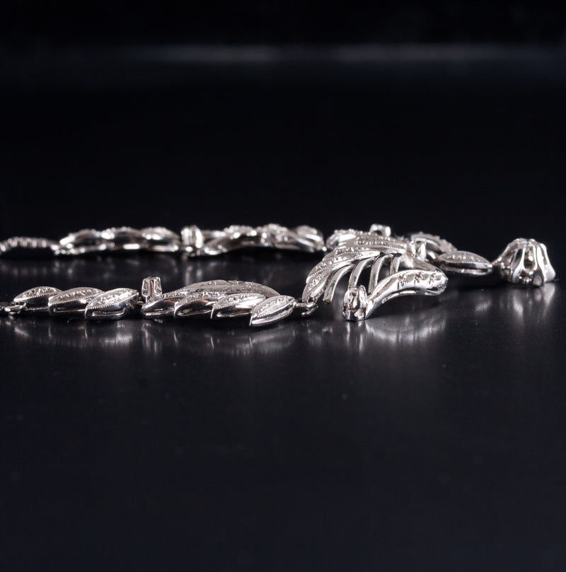 Vintage 1940's 18k White Gold H SI1 Diamond Floral Necklace .07ctw 10.7g