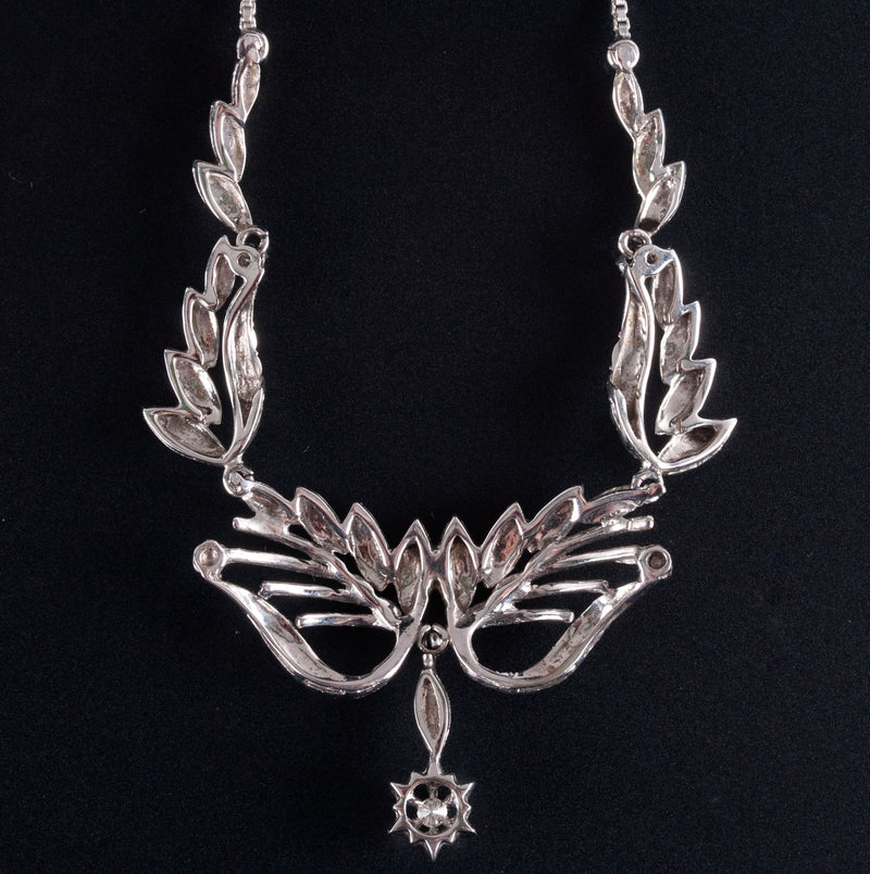 Vintage 1940's 18k White Gold H SI1 Diamond Floral Necklace .07ctw 10.7g