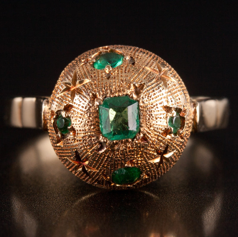 Vintage 1950s 14k Yellow Gold Princess Round Emerald Dome Style Ring .32ctw 3.2g