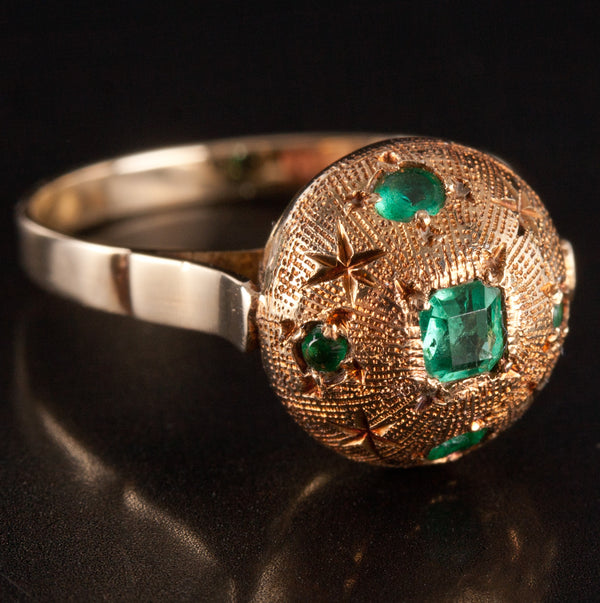 Vintage 1950s 14k Yellow Gold Princess Round Emerald Dome Style Ring .32ctw 3.2g