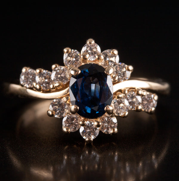 14k Yellow Gold Oval Sapphire Diamond Halo Style Cocktail Ring 1.13ctw 3.64g