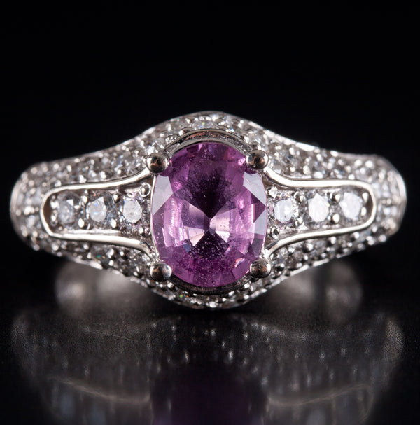 14k White Yellow Gold Oval Pink Sapphire Diamond Cocktail Ring 1.94ctw 6.21g