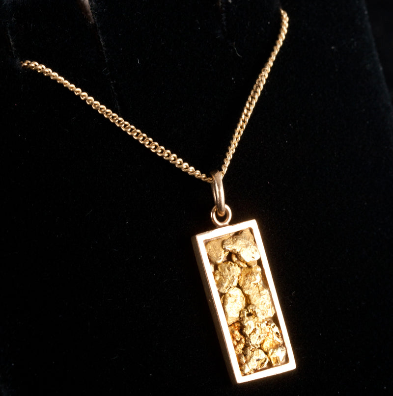 20k / 14k Yellow Gold Natural Gold Nugget Pendant W/ 19" Chain 5.1g