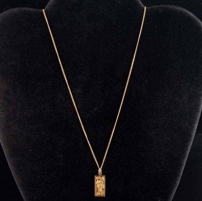 20k / 14k Yellow Gold Natural Gold Nugget Pendant W/ 19" Chain 5.1g
