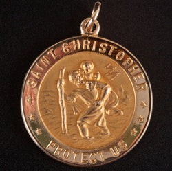 14k Yellow Gold Saint Christopher Protect Us Pendant 1.95g 24.8mm x 18.3mm