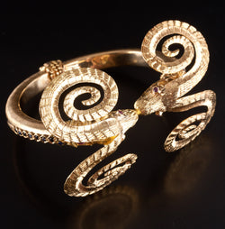 Ilias Lalaounis Vintage 18k Yellow Gold Ruby Sapphire Ram Cuff Bracelet 1.58ctw
