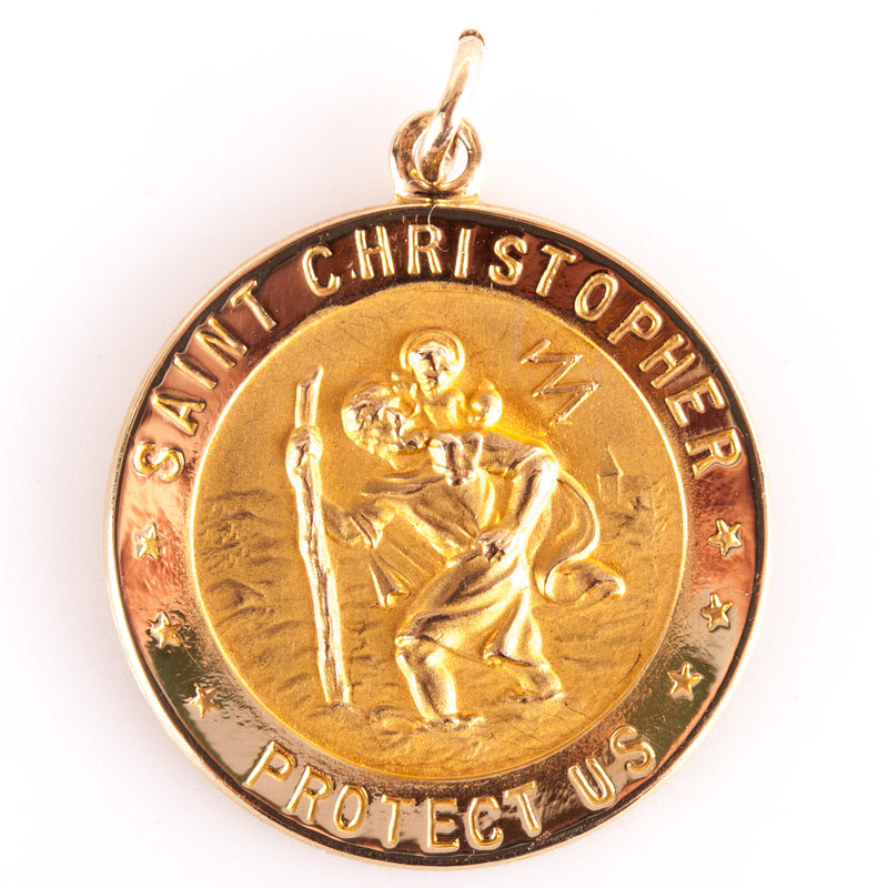 14k Yellow Gold Saint Christopher Protect Us Pendant 1.95g 24.8mm x 18.3mm