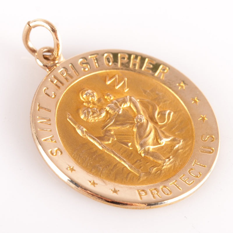 14k Yellow Gold Saint Christopher Protect Us Pendant 1.95g 24.8mm x 18.3mm