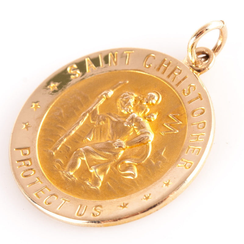 14k Yellow Gold Saint Christopher Protect Us Pendant 1.95g 24.8mm x 18.3mm
