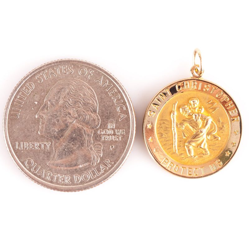 14k Yellow Gold Saint Christopher Protect Us Pendant 1.95g 24.8mm x 18.3mm