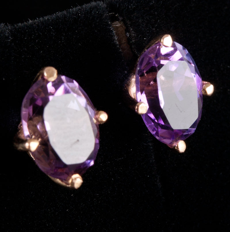 9k Yellow Gold Oval Amethyst Solitaire Stud Earrings W/ Butterfly Backs 2.32ctw