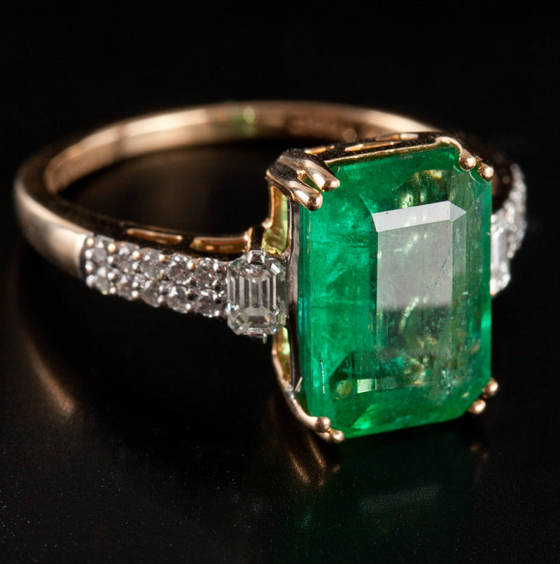 18k Yellow Gold Large Emerald Diamond Cocktail Style Ring 3.96ctw 3.82g