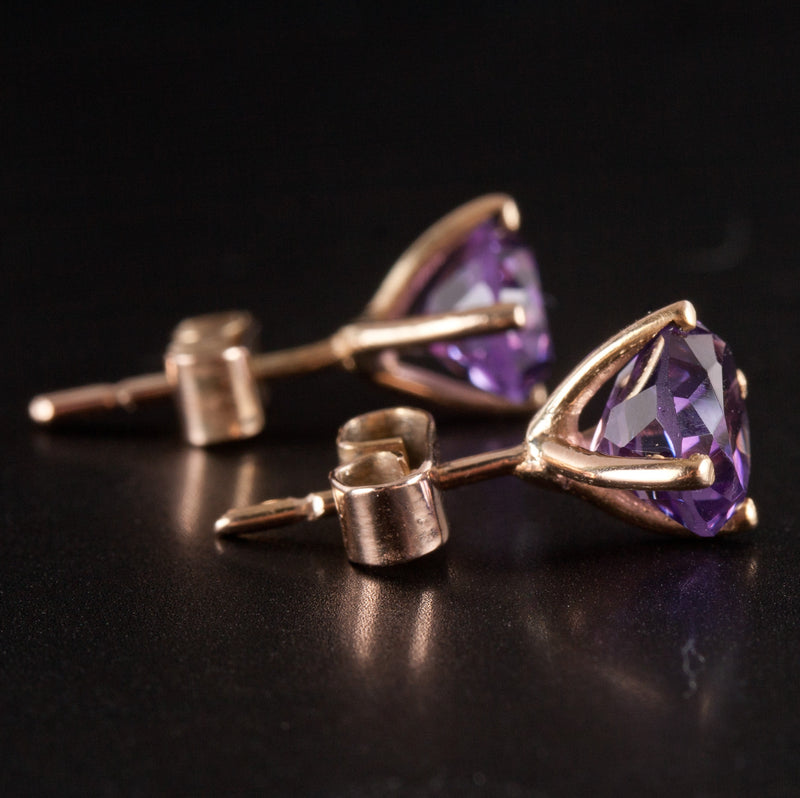 9k Yellow Gold Oval Amethyst Solitaire Stud Earrings W/ Butterfly Backs 2.32ctw