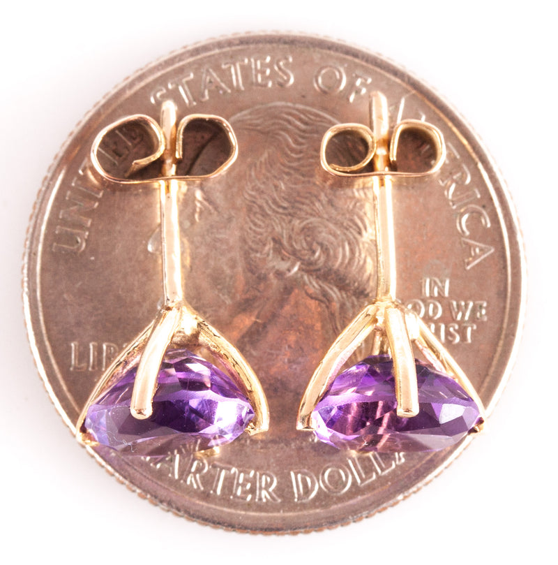 9k Yellow Gold Oval Amethyst Solitaire Stud Earrings W/ Butterfly Backs 2.32ctw