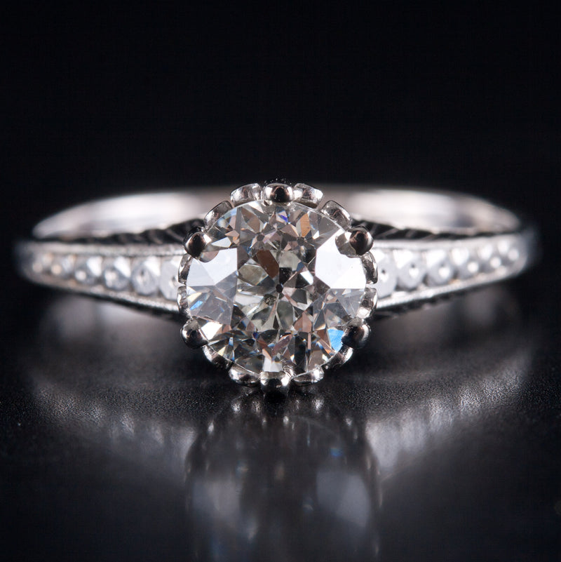 14k White Gold H I1 Old Euro Diamond Solitaire Engagement Ring .80ct 2.75g
