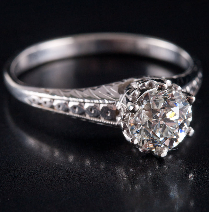 14k White Gold H I1 Old Euro Diamond Solitaire Engagement Ring .80ct 2.75g