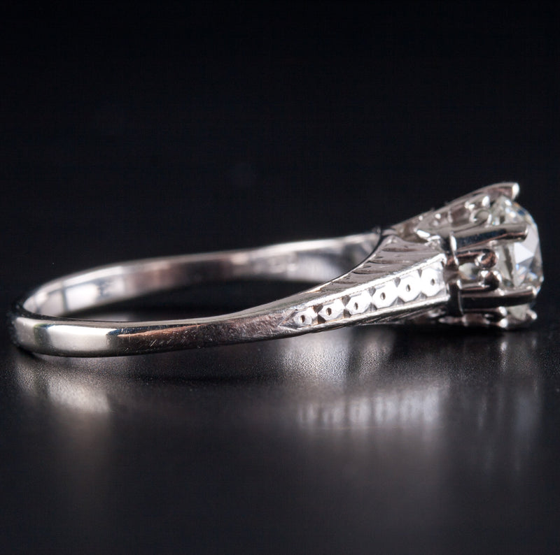 14k White Gold H I1 Old Euro Diamond Solitaire Engagement Ring .80ct 2.75g