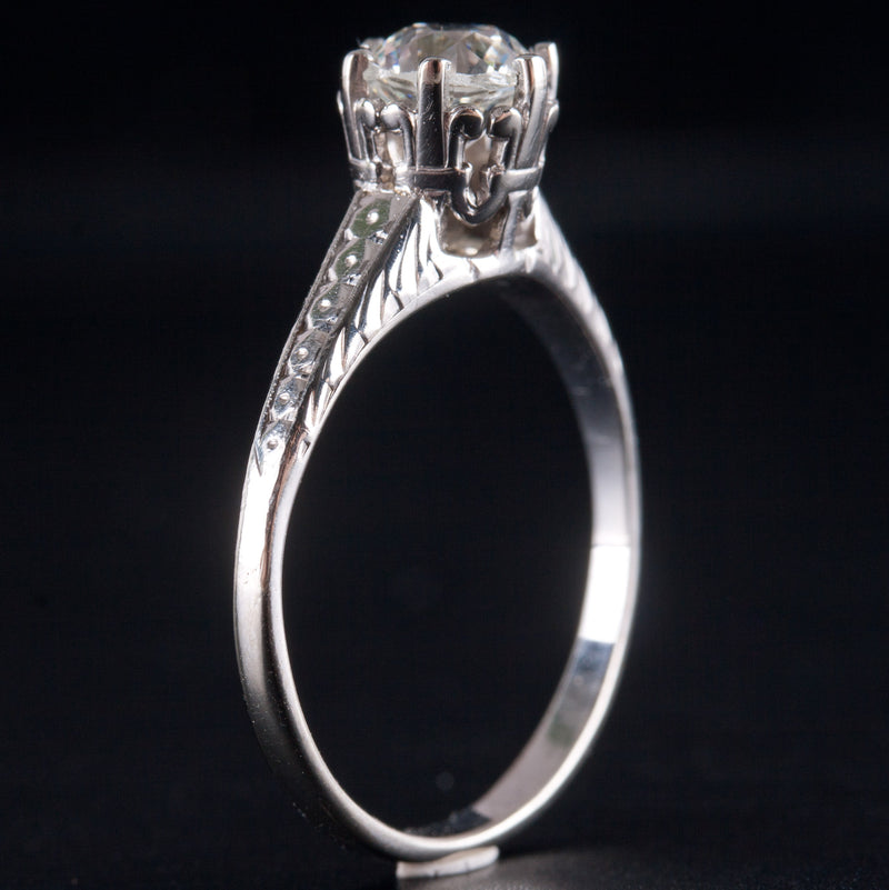 14k White Gold H I1 Old Euro Diamond Solitaire Engagement Ring .80ct 2.75g