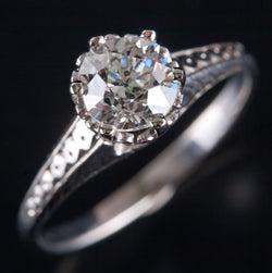 14k White Gold H I1 Old Euro Diamond Solitaire Engagement Ring .80ct 2.75g