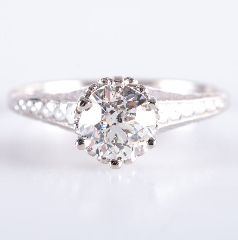 14k White Gold H I1 Old Euro Diamond Solitaire Engagement Ring .80ct 2.75g
