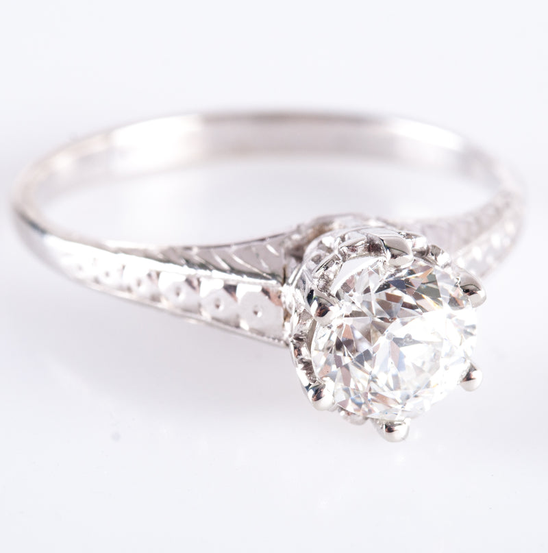 14k White Gold H I1 Old Euro Diamond Solitaire Engagement Ring .80ct 2.75g