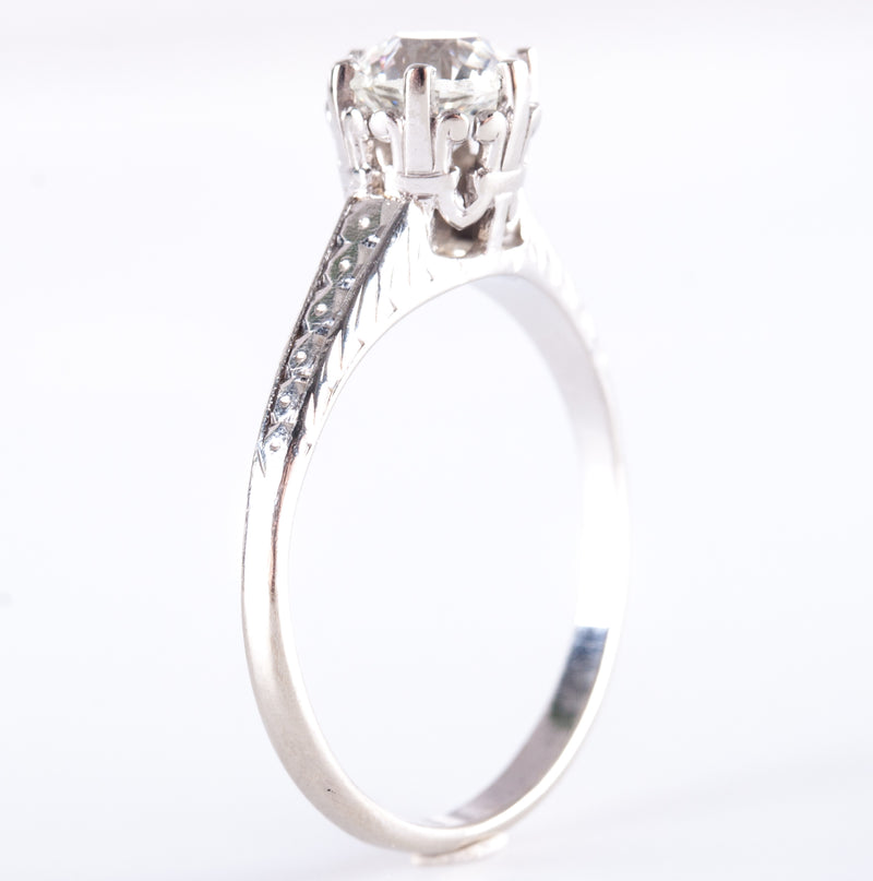 14k White Gold H I1 Old Euro Diamond Solitaire Engagement Ring .80ct 2.75g