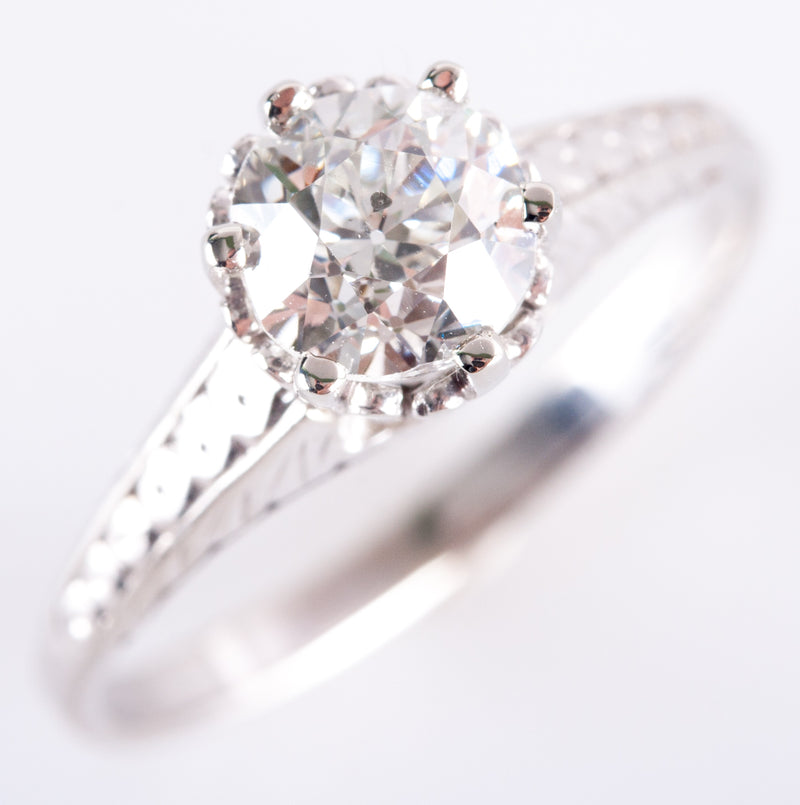 14k White Gold H I1 Old Euro Diamond Solitaire Engagement Ring .80ct 2.75g