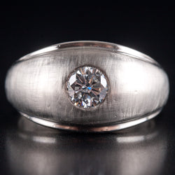 14k White Gold G SI1 Round Diamond Solitaire Flush Set Cocktail Ring .45ct 6.25g