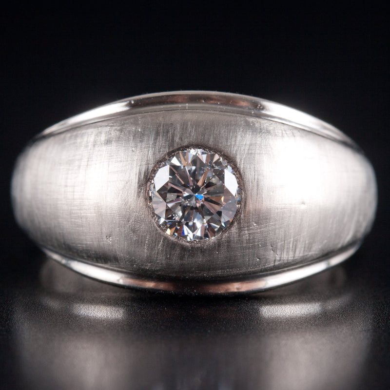 14k White Gold G SI1 Round Diamond Solitaire Flush Set Cocktail Ring .45ct 6.25g