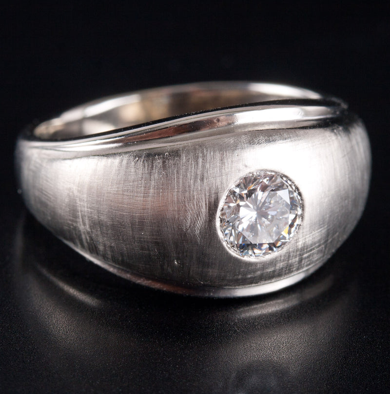 14k White Gold G SI1 Round Diamond Solitaire Flush Set Cocktail Ring .45ct 6.25g