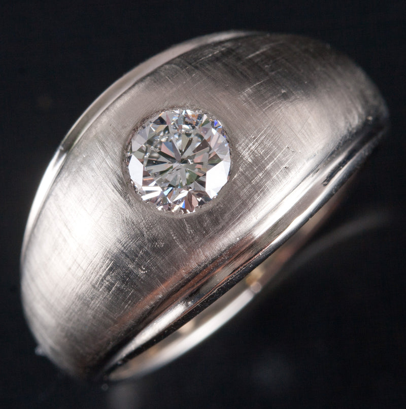 14k White Gold G SI1 Round Diamond Solitaire Flush Set Cocktail Ring .45ct 6.25g