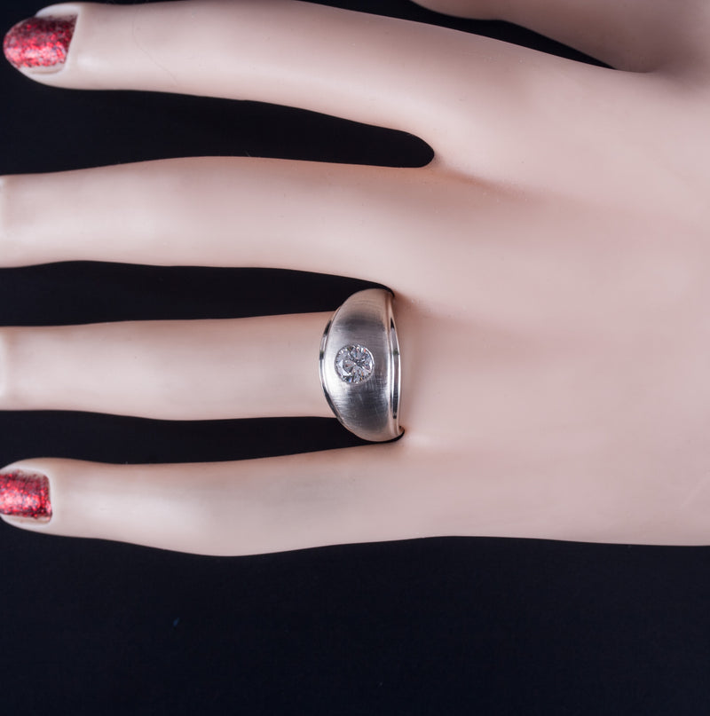 14k White Gold G SI1 Round Diamond Solitaire Flush Set Cocktail Ring .45ct 6.25g