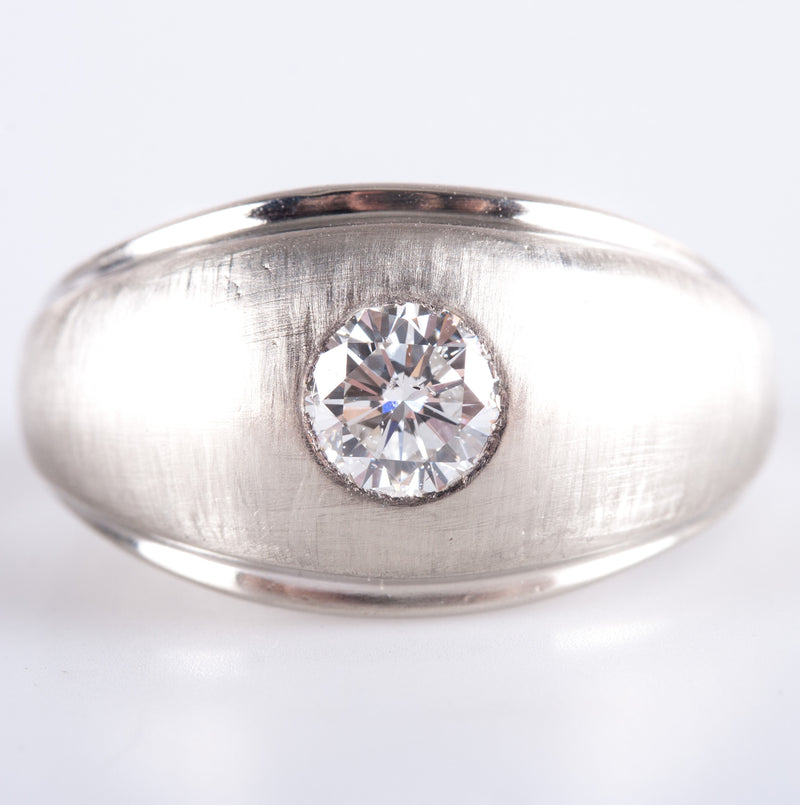 14k White Gold G SI1 Round Diamond Solitaire Flush Set Cocktail Ring .45ct 6.25g