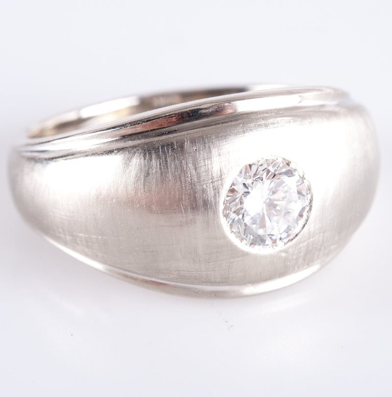 14k White Gold G SI1 Round Diamond Solitaire Flush Set Cocktail Ring .45ct 6.25g